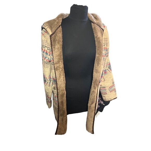 NWT MEDIUM SHERPA OPEN CLOSURE COAT WESTERN HOODIE - Picture 2 of 8